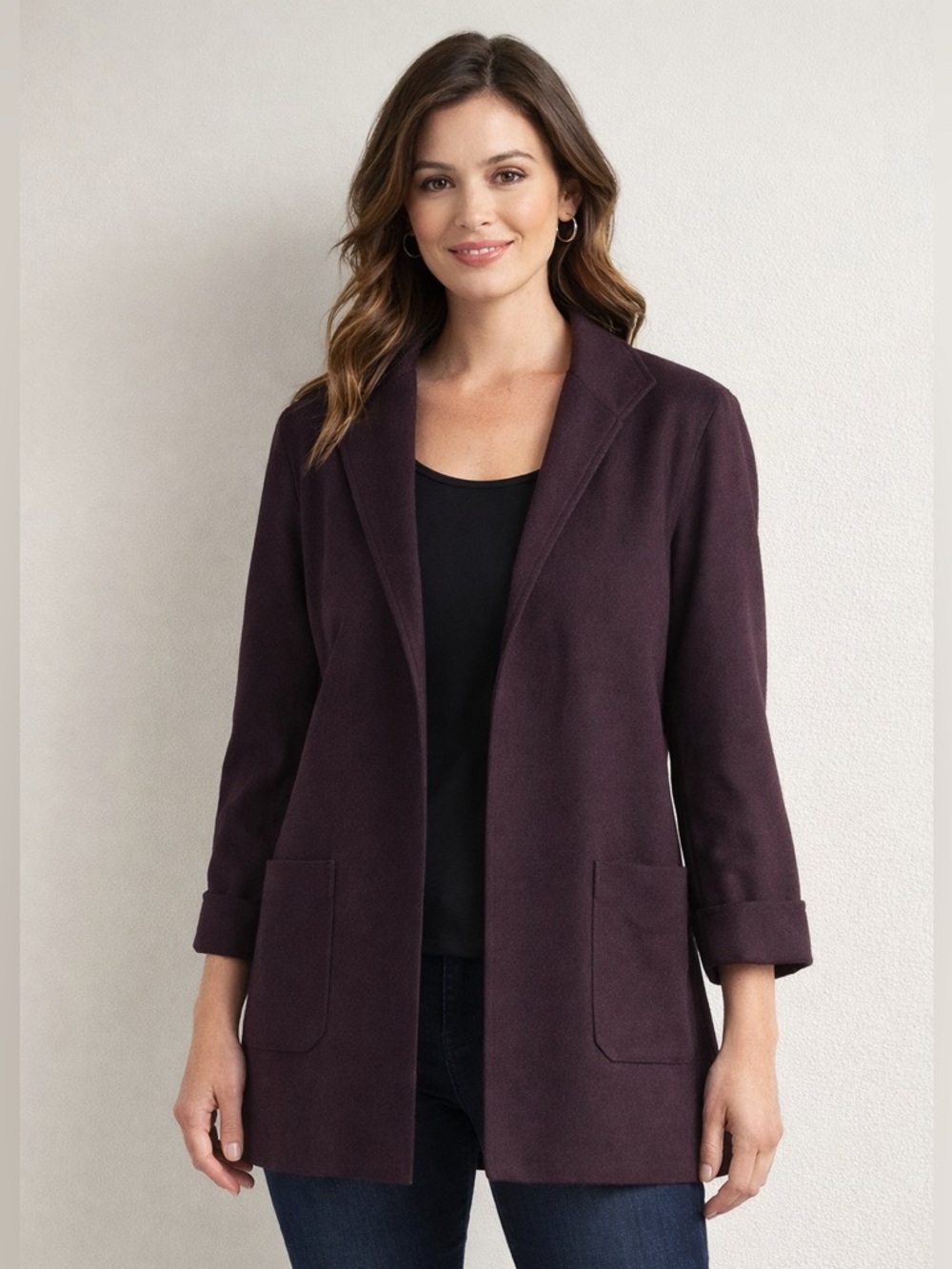 Requirements Plum Wool Blend Blazer Jacket Open Front Size 12